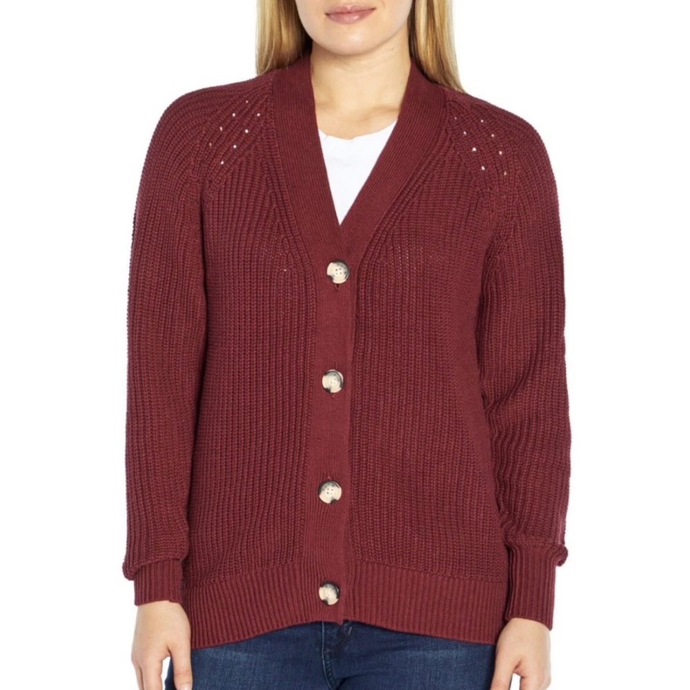 GAP 100% Cotton Burgundy Soft Knit Grandpacore Cozy Cardigan Sweater Size S